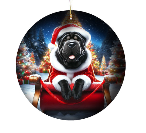 Shar Pei Black - Best of Breed DCR Christmas Tree Porcelain Ornament Double Sided