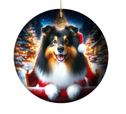 Sheltie Tri - Best of Breed DCR Christmas Tree Porcelain Ornament Double Sided