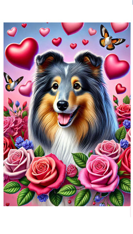 Sheltie Blue Merle - Best of Breed DCR Valentines Day Outdoor House and Garden Flag