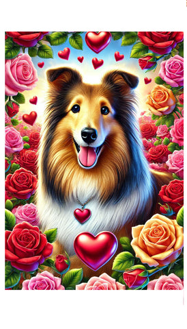 Sheltie Sable - Best of Breed DCR Valentines Day Outdoor House and Garden Flag