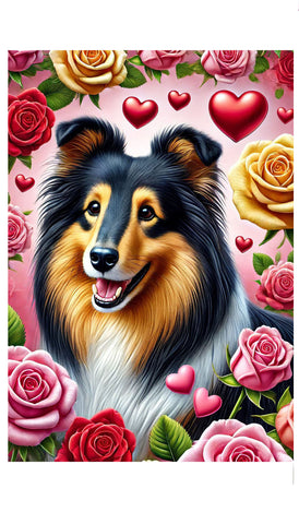 Sheltie Tri - Best of Breed DCR Valentines Day Outdoor House and Garden Flag