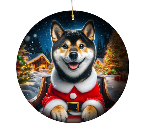 Shiba Inu Black and Tan -  Best of Breed DCR Christmas Tree Porcelain Ornament Double Sided