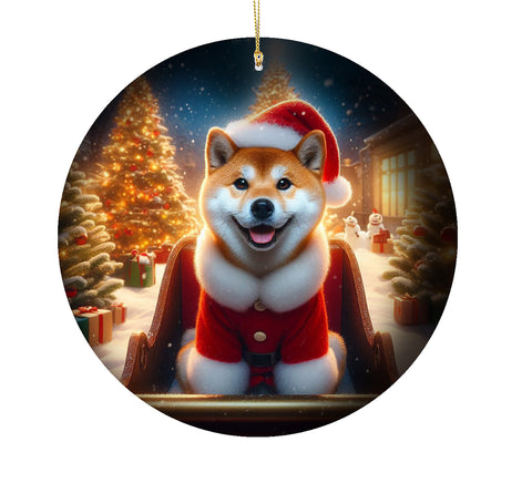 Shiba Inu Red - Best of Breed DCR Christmas Tree Porcelain Ornament Double Sided