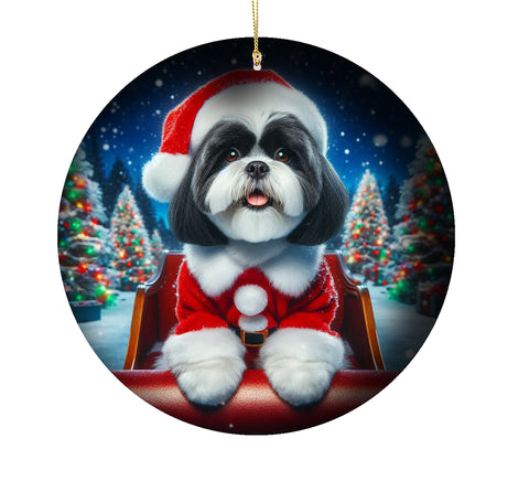 Shih Tzu Black/White - Best of Breed DCR Christmas Tree Porcelain Ornament Double Sided
