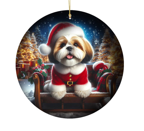 Shih Tzu Brown - Best of Breed DCR Christmas Tree Porcelain Ornament Double Sided