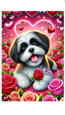 Shih Tzu Black and White - Best of Breed DCR Valentines Day Outdoor House and Garden Flag