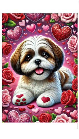 Shih Tzu Brown/White - Best of Breed DCR Valentines Day Outdoor House and Garden Flag