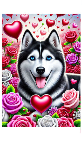 Siberian Husky Black/White Blue/Eyes - Best of Breed DCR Valentines Day Outdoor House and Garden Flag