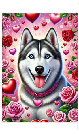 Siberian Husky Grey Blue/Eyes - Best of Breed DCR Valentines Day Outdoor House and Garden Flag