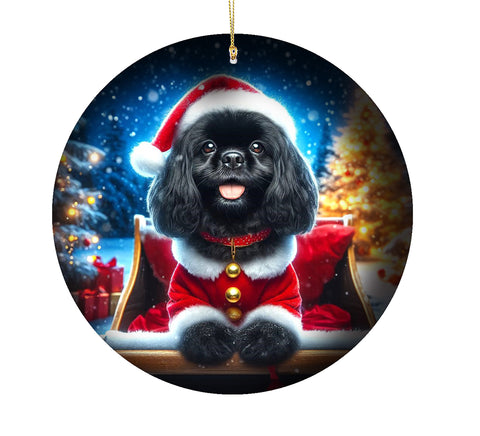 Tibetan Spaniel Black - Best of Breed DCR Christmas Tree Porcelain Ornament Double Sided