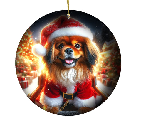 Tibetan Spaniel Red - Best of Breed DCR Christmas Tree Porcelain Ornament Double Sided