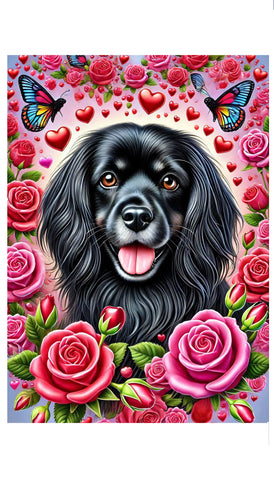 Tibetan Spaniel Black - Best of Breed DCR Valentines Day Outdoor House and Garden Flag