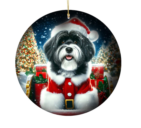 Tibetan Terrier Black/White - Best of Breed DCR Christmas Tree Porcelain Ornament Double Sided