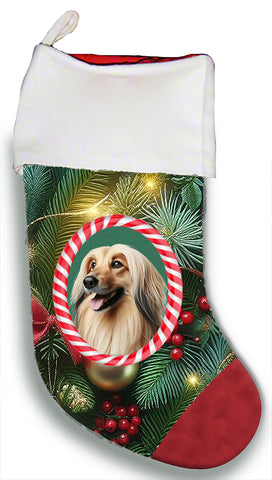 Afghan - Best of Breed   Christmas Stocking 13.5"  Red Gaming Cloth with Red Lining ,Plush White Cuff