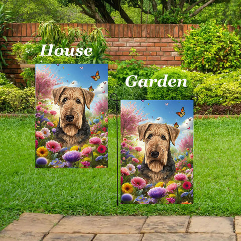 Airedale - Best of Breed  Spring Butterflies Outdoor House and Garden Flag