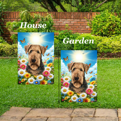 Airedale - Best of Breed  Summer Butterflies Outdoor House and Garden Flag