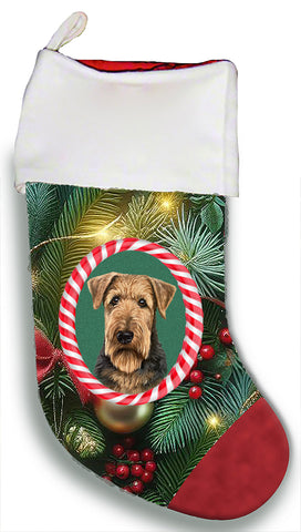 Airedale - Best of Breed  Christmas Stocking 13.5"  Red Gaming Cloth with Red Lining ,Plush White Cuff