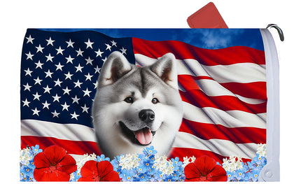 Akita Silver - Best of Breed Patriotic Mailbox Cover Hi-Grade Vinyl 6" x 19"