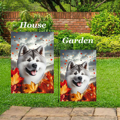 Akita Silver - Best of Breed  Fall Leaves Outdoor House and Garden Flag