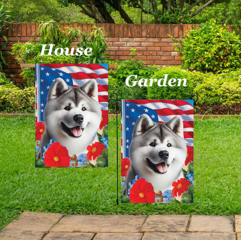 Akita Silver - Best of Breed  Patriotic I All-American Outdoor House and Garden Flag