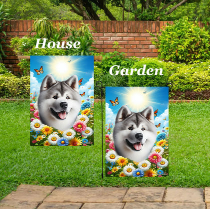 Akita Silver - Best of Breed  Summer Butterflies Outdoor House and Garden Flag