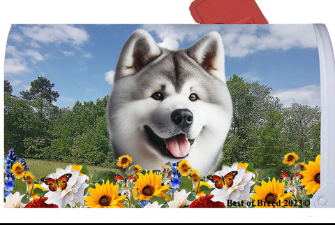 Akita Silver - Best of Breed Summer Flowers Mailbox Cover Hi-Grade Vinyl 6" x 19"