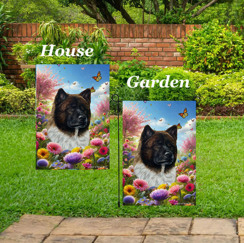 Akita - Best of Breed  Spring Butterflies Outdoor House and Garden Flag