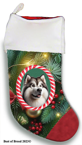 Alaskan Malamute - Best of Breed  Christmas Stocking 13.5"  Red Gaming Cloth with Red Lining ,Plush White Cuff