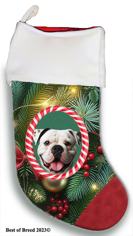 American Bulldog - Best of Breed  Christmas Stocking 13.5"  Red Gaming Cloth with Red Lining ,Plush White Cuff