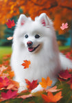 American Eskimo -  Best of Breed DCR Falling Leaves Outdoor Flag