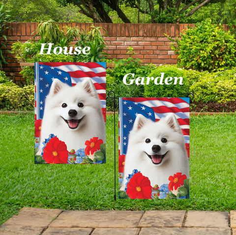 American Eskimo - Best of Breed  Patriotic I All-American Outdoor House and Garden Flag