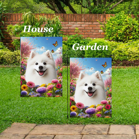 American Eskimo - Best of Breed  Spring Butterflies Outdoor House and Garden Flag