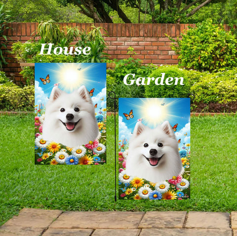 American Eskimo - Best of Breed  Summer Butterflies Outdoor House and Garden Flag