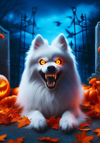 American Eskimo -  Best of Breed DCR Halloween Outdoor House and Garden Flag