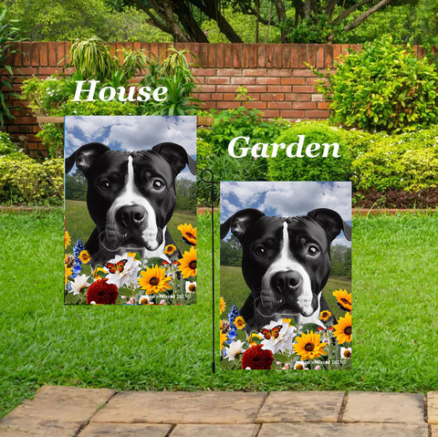 American Pit Bull Black/White - Best of Breed  Summer Fields Outdoor House and Garden Flag