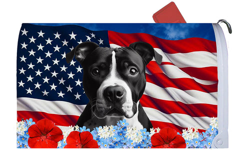 American Pit Bull Black/White - Best of Breed Patriotic Mailbox Cover Hi-Grade Vinyl 6" x 19"