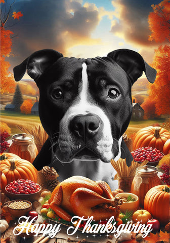 American Pit Bull Black/White - Best of Breed  Thanksgiving Outdoor House and Garden Flag