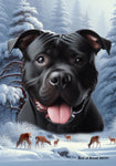 American Pit Bull Black -  Best of Breed  Winter Wonderland Outdoor House and Garden Flag