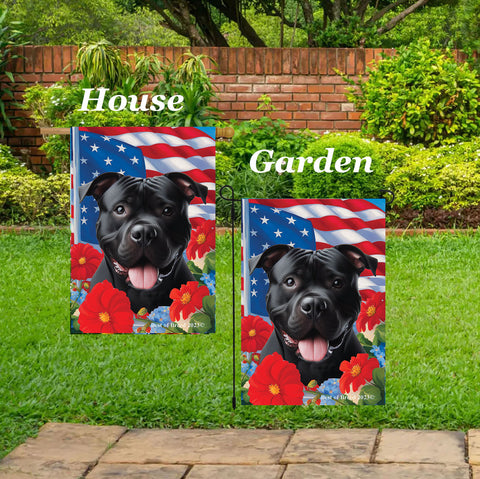 American Pit Bull Black -  Best of Breed  Patriotic I All-American Outdoor House and Garden Flag