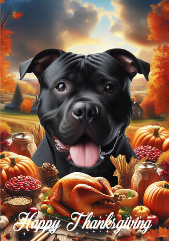 American Pit Bull Black -  Best of Breed  Thanksgiving Outdoor House and Garden Flag