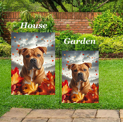 American Pit Bull Orange - Best of Breed  Fall Leaves Outdoor House and Garden Flag