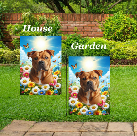 American Pit Bull Orange - Best of Breed  Summer Butterflies Outdoor House and Garden Flag