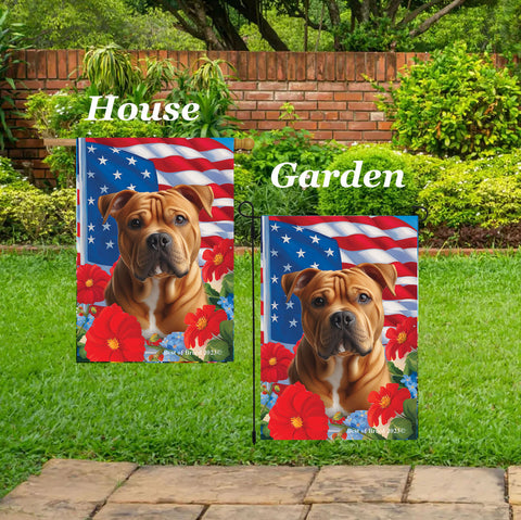 American Pit Bull Orange - Best of Breed  Patriotic I All-American Outdoor House and Garden Flag