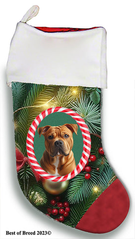 American Pit Bull Orange - Best of Breed  Christmas Stocking 13.5"  Red Gaming Cloth with Red Lining ,Plush White Cuff