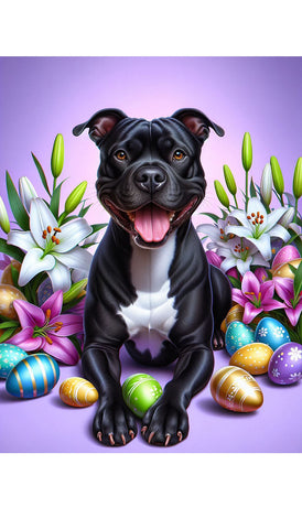 American Staffordshire Black -  Best of Breed DCR Easter Holiday    Outdoor House and Garden Flag