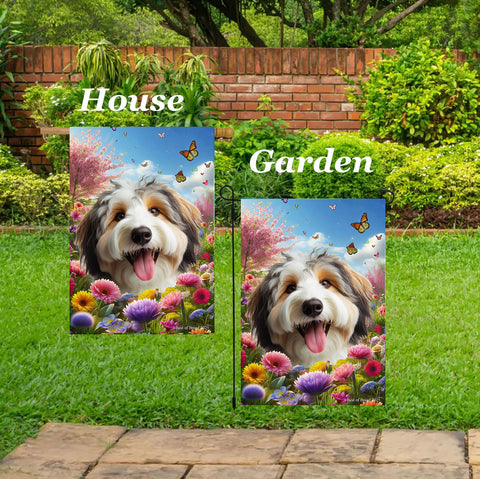 Aussiedoodle - Best of Breed  Spring Butterflies Outdoor House and Garden Flag