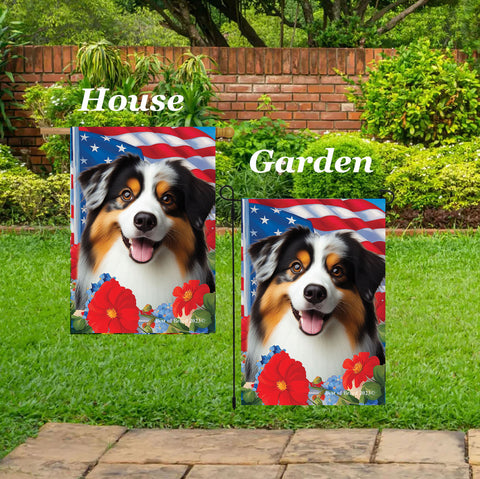 Australian Shepherd Black Tri - Best of Breed  Patriotic I All-American Outdoor House and Garden Flag
