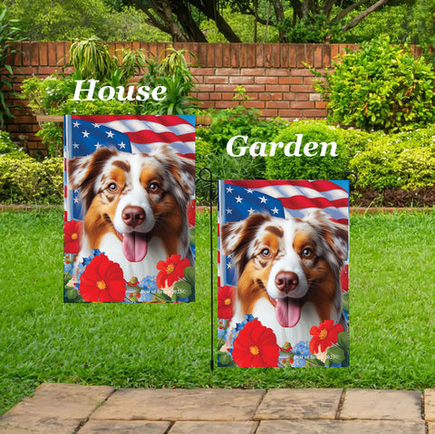 Australian Shepherd Red Merle - Best of Breed  Patriotic I All-American Outdoor House and Garden Flag