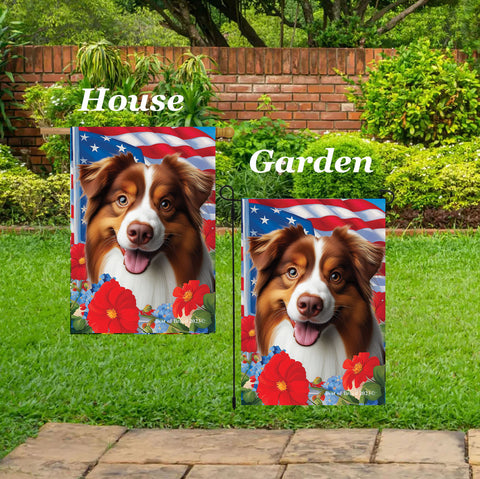 Australian Shepherd Red Tri - Best of Breed  Patriotic I All-American Outdoor House and Garden Flag
