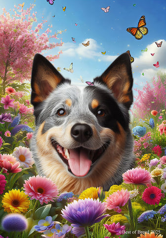 Australian Cattle Dog Blue - Best of Breed  Spring Butterflies Outdoor House and Garden Flag